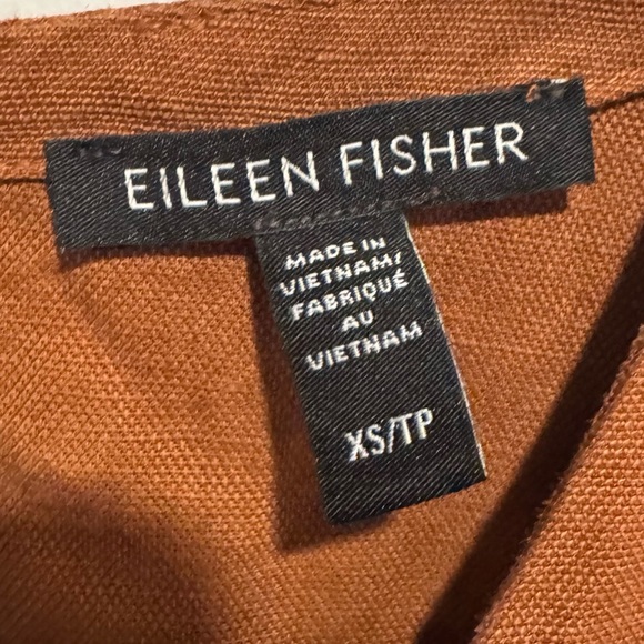 Eileen Fisher Organic Linen Tencel Slub Jumpsuit crop rust cumin pockets rare XS - Picture 3 of 7